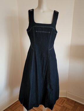 Brand New With Tags AnthropologieDark Indigo Denim Dress with Contrast Stitching